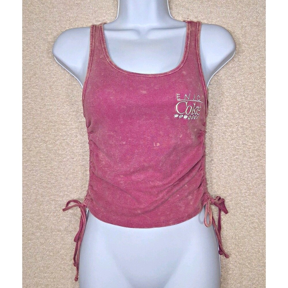 Coca-Cola Enjoy Coke Tank Top Shirt Juniors Sz S Ruched Acid Wash Casual Logo